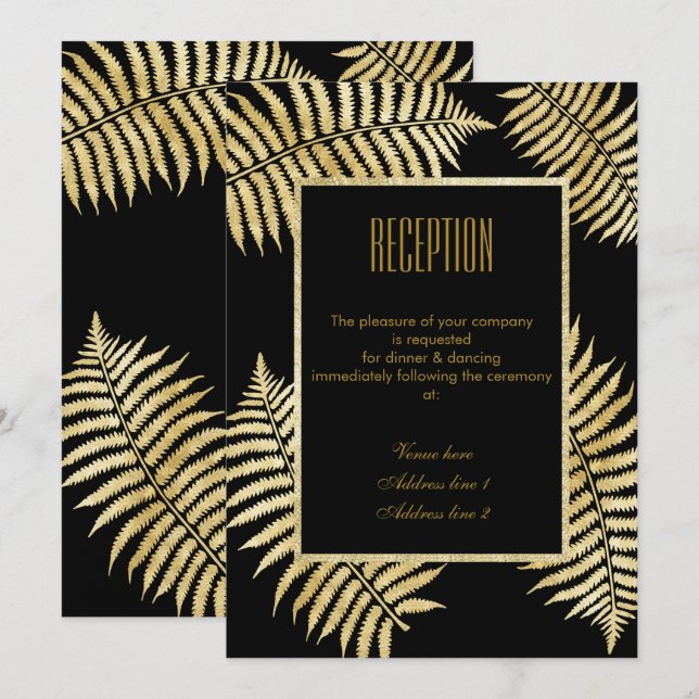 Convite Elegante Recepção de Casamento com Folhas de Feto  (Frente/Verso)