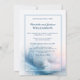Convite Elegante Recepção de Casamento com Pena Azul Empoe