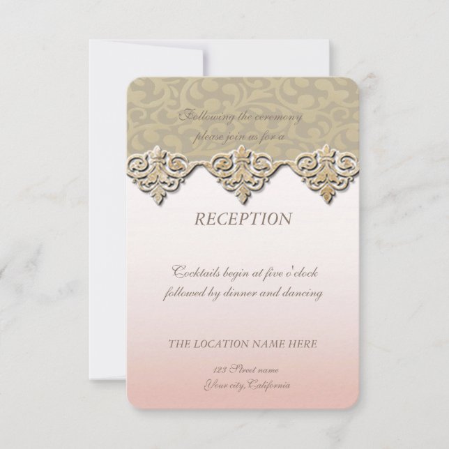 Convite Elegante Recepção de Casamento em Damasco Chic (Frente)