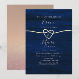 Convite Elegante Recepção de Casamento em Dourado e Azul M