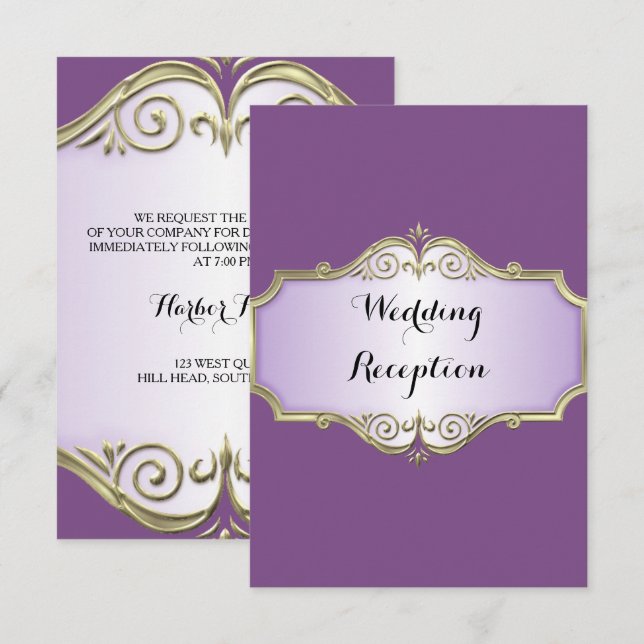 Convite Elegante Recepção de Casamento em Seda Antiga (Frente/Verso)