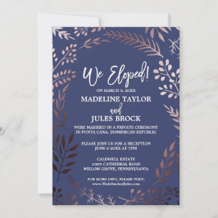 Convite Elegante Recepção de Casamento Furtivo em Dourado