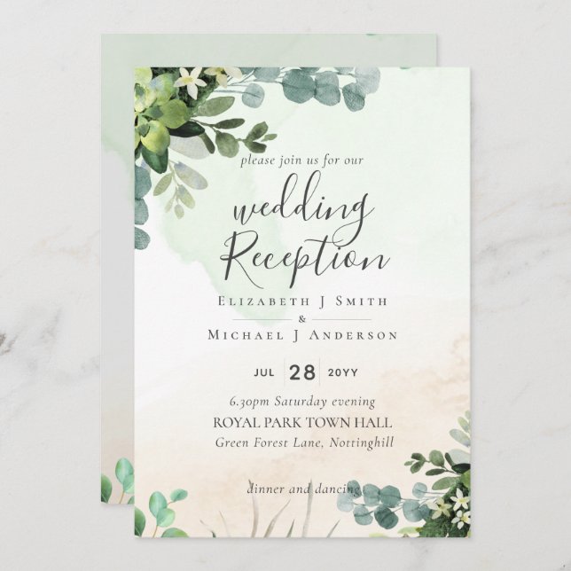 Convite Elegante Recepção de casamento Greenery, Só No (Frente/Verso)