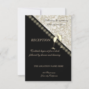 Convite Elegante Recepção de Casamento Preto, Damasco