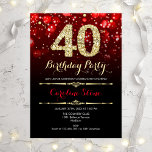 Convite Elegante Red Black Dourado aniversário de 40 anos<br><div class="desc">Convite de festas aniversário de 40 anos. Elegante design branco preto vermelho e branco com ouro brilhante falso. O convite de aniversário para adultos apresenta diamantes e fontes de script. Convidado de dia de homem ou de mulher. Perfeito para uma festa de aniversário na moda. Envie-me uma mensagem se precisar...</div>