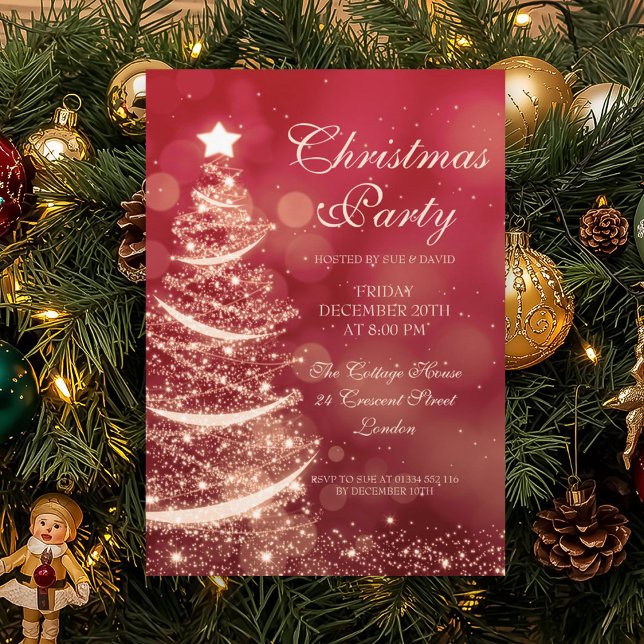 Convite Elegante Red & Dourado Festa de Natal (Elegant Red & Gold Christmas Party Sparkle Invitation)