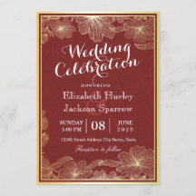 Elegante Red Dourado Floral Chás de casamento