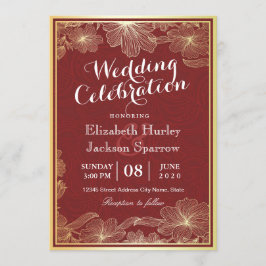 Convite Elegante Red Dourado Floral Chás de casamento