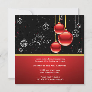 Convite Elegante Red Dourado Ornaments on Black Party