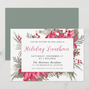 Convite Elegante Red Poinsettia Botanay Luncheon