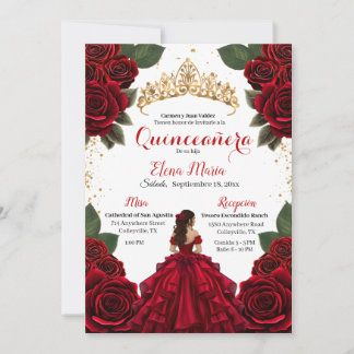 Convite Elegante Red Quinceañera Rosa Glitter Dourado