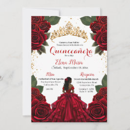 Convite Elegante Red Quinceañera Rosa Glitter Dourado