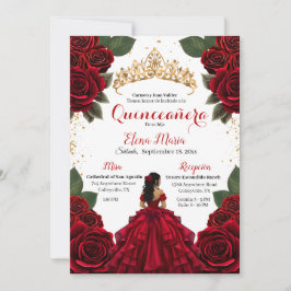 Convite Elegante Red Quinceañera Rosa Glitter Dourado