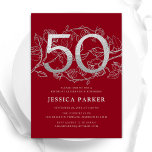 Convite Elegante Red Silver 50º Aniversário<br><div class="desc">Elegante convite de aniversário vermelho de prata 50º. Design feminina moderna personalizável,  com sotaques botânicos rosas e prata brilhante fraca. Simples cartão de convite floral perfeito para uma comemoração de um na moda. Personalize com seus próprios detalhes. Impressos convites Zazzle ou modelo de impressão digital instantânea para download.</div>