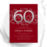 Convite Elegante Red Silver 60º aniversário<br><div class="desc">Elegante convite de aniversário vermelho de prata 60º. Design feminina moderna personalizável,  com sotaques botânicos rosas e prata brilhante fraca. Simples cartão de convite floral perfeito para uma comemoração de um na moda. Personalize com seus próprios detalhes. Impressos convites Zazzle ou modelo de impressão digital instantânea para download.</div>