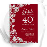 Convite Elegante Red Silver Rosa Surprise aniversário de 4<br><div class="desc">Convite de festas aniversário de 40 anos de surpresa floral de prata vermelha. Design elegante com rosas, folha de falso prata e letra de script de tipografia. A Trendy convida o cartão perfeito para uma festa de na moda. Pode ser personalizado para qualquer idade. Impressos convites Zazzle ou modelo de...</div>