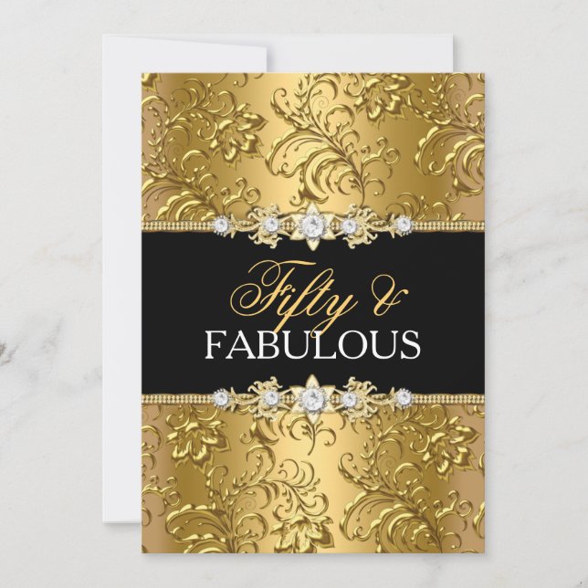 Convite Elegante Redemoinho Floral Dourado Cinquenta e Fab (Frente)