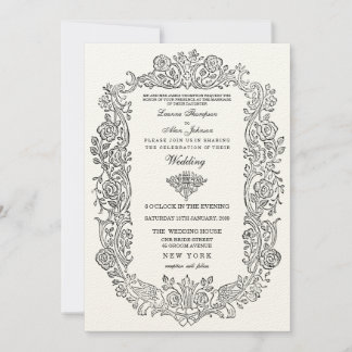 Convite Elegante Regal Fairytale Birds Border Wedding Invi