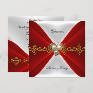 Convite Elegante Régio Vermelho Aniversário Dourado Jóia S