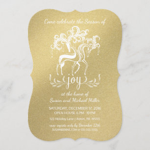 Convite Elegante Reindeer Joy Holiday Party Faux-Dourado