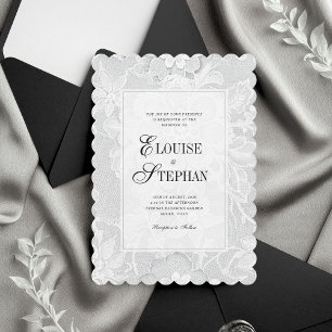 Convite Elegante Renda Branca de Casamento com Borda Recor
