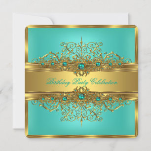 Convite Elegante Renda Dourada Pérolas Verde Jade Azul-esc