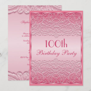 Convite Elegante Renda Francesa Rosa Aniversário de 100 an