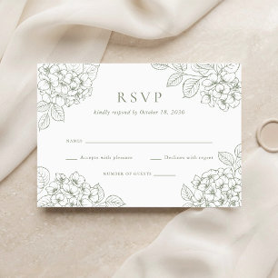 Convite Elegante Resposta de Casamento com Hortênsias Verd