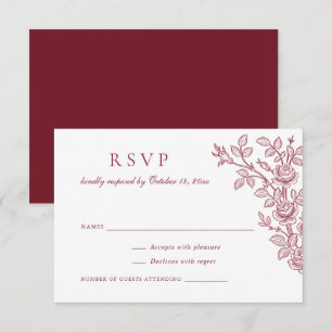 Convite Elegante Resposta de Casamento Floral Borgonha Vin