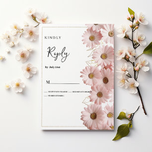 Convite Elegante resposta de casamento floral rosa dourada