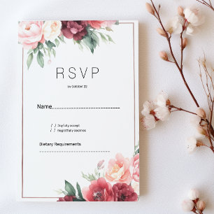 Convite Elegante resposta RSVP floral em aquarela rosa bur