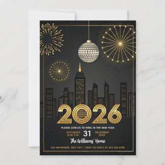 Convite Elegante Réveillon 2026 -  Festa Brilho Dourado 