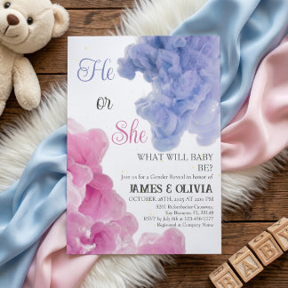 Convite Elegante Revelação do Sexo em Rosa e Azul