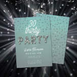 Convite Elegante Rhinestones Glitter Aqua aniversário de 3<br><div class="desc">Modelo aniversário de 30 anos simples,  moderno,  elegante e chic com fundo verde-aqua,  a palavra FESTA coberta de rochas (pedras simuladas,  não reais,  este é um efeito digital),  roteiro de caligrafia moderno e tipografia em branco. Um design de eterno para uma mulher no seu trigésimo aniversário.</div>