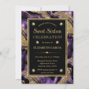 Convite Elegante Rolo de Ágata Roxo com Brilho Dourado par