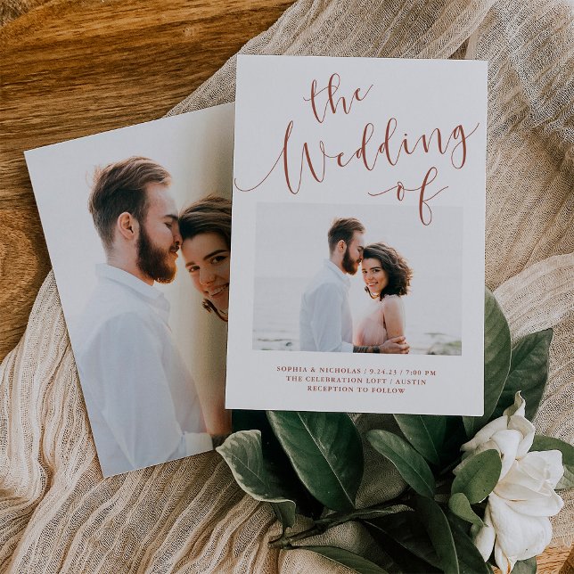 Convite Elegante Romance | Casamento Fotográfico Terracott (Criador carregado)