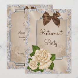 Convite Elegante Romântico Rosas e Laços Ivory Aposentador