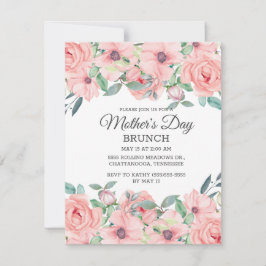 Convite Elegante Rosa Bege e Verde Sage Floral Dia das Mãe