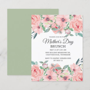 Convite Elegante Rosa Bege e Verde Sage Floral Dia das Mãe