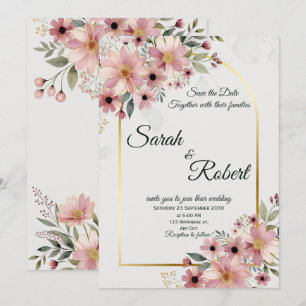Convite Elegante Rosa Bege Floral Casamento Salve A Data