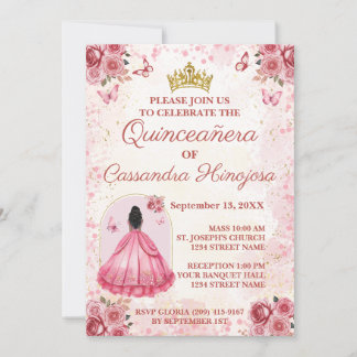 Convite Elegante Rosa Bege para Festa de 15 Anos Q