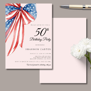 Convite Elegante Rosa Bege Patriótico Aniversário de 50 an