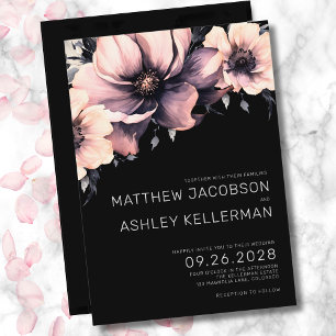 Convite Elegante Rosa Bege Preto Floral Casamento