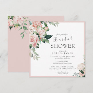Convite Elegante Rosa Blush Peony Chá de panela Invi