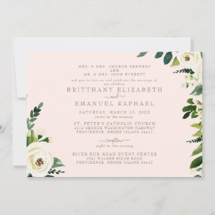 Convite Elegante Rosa Branco Floral Ambos os Pais Casament