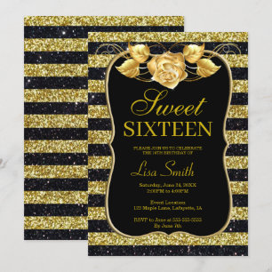 Convite Elegante Rosa brilhante preto Dourado brilhante 16