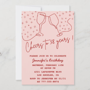 Convite Elegante Rosa Brindes Champanhe 58º aniversário