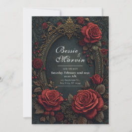 Convite Elegante Rosa Burgundy Dark Gótico Oval Casamento