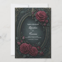 Convite Elegante Rosa Burgundy Dark Gótico Oval Casamento