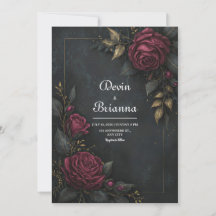 Elegante Rosa Burgundy Escura Folha Dourada Casame